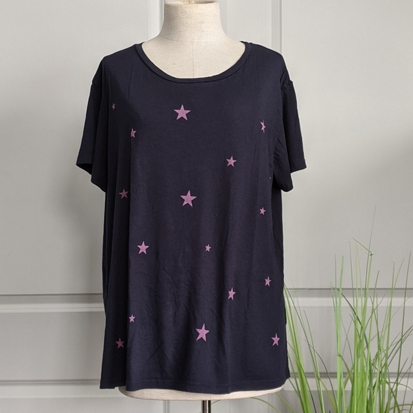 Sundry Tee Star Print Short Sleeve Crew Neck Cotton Modal Navy Lilac L NWT - Picture 1 of 11